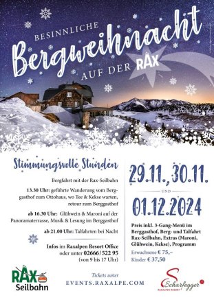 Besinnliche Bergweihnacht auf der Rax, © Scharfegger's Raxalpen Resort